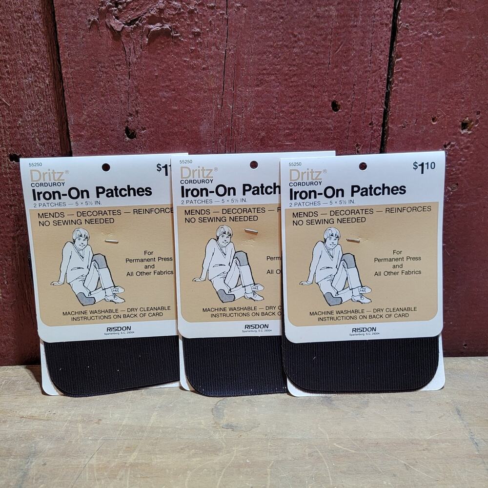Vintage Dritz Black Corduroy Iron On Patches - (3) Packs Of 2 Ea. 5" x 5 1/2"